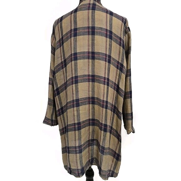 Free People CP Shades Lara Tunic Plaid Dress 100% Linen Brown Blue Women’s Sz XL - Picture 3 of 8